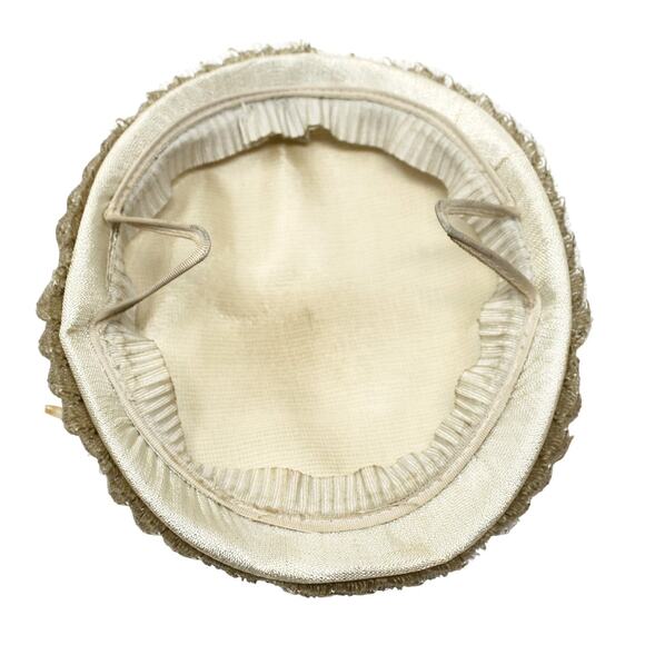 Vintage 50s Platter Hat Dark Ivory w Ruffle and Rhinestones 10" Across - Hey Viv - Picture 6 of 7